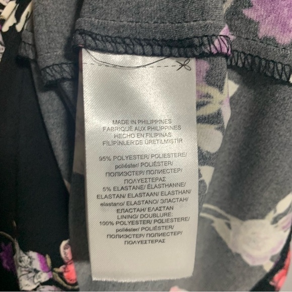 NWOT Chaps Floral Black/Red/Pink Women's 3/4 Sleeves Midi Dress Size L - Picture 9 of 10